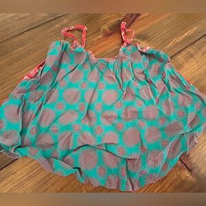 ✨Turquoise and Coral Printed Spaghetti Strap Crop Tank